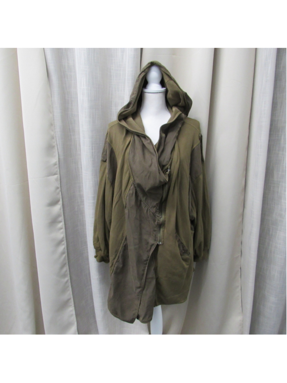 Free People C'mon Hooded Cardigan Jacket Olive Green Slouchy Boho Drapy S